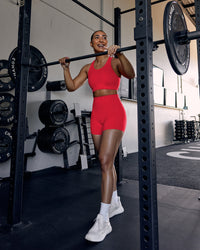 Woman wearing Ascent Sports Bra - Scarlet | Model:Keisha | Size:S | Thumbnail Index: 3