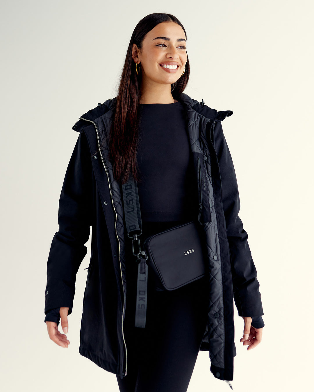 Woman wearing Auxiliary 2.0 Jacket - Black | Model:Ruby | Size:S - view 5
