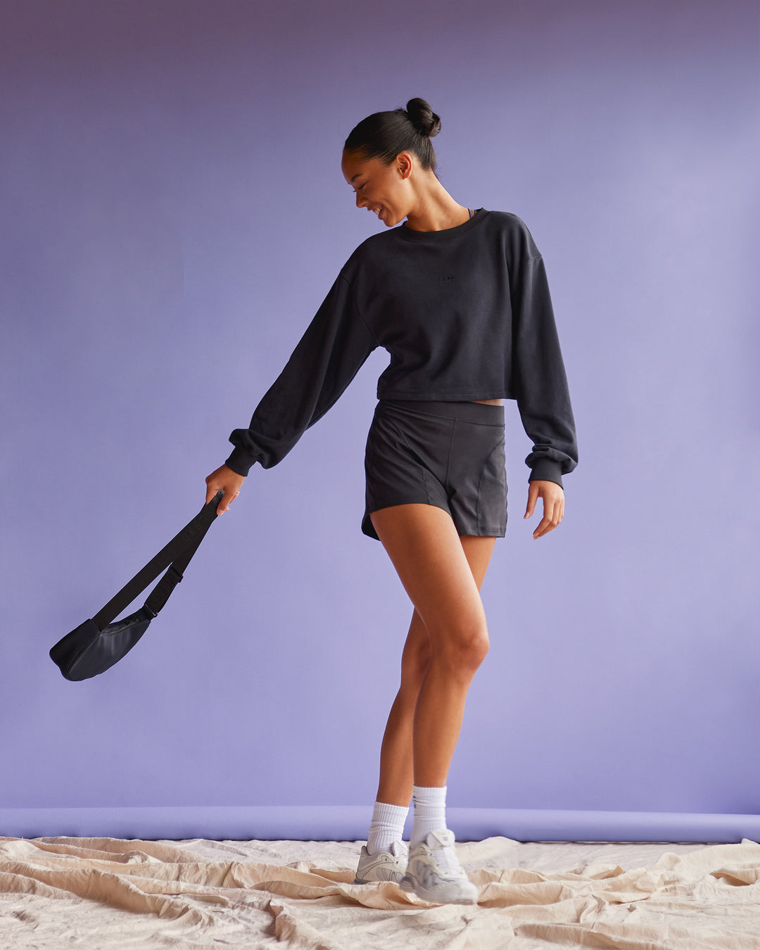 Woman wearing Breeze Open Back Sweater - Black-Black | Model:Tali | Size:S - view 8