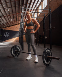 Woman wearing Elite High-Rise 7/8 Legging Pockets - Dark Storm | Size:S | Thumbnail Index: 2