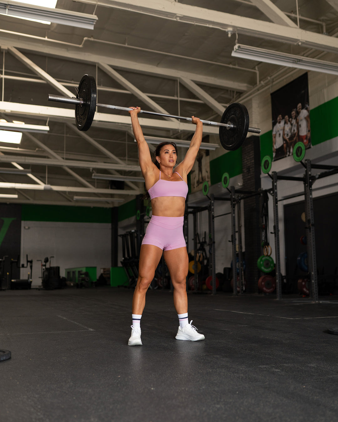 Woman wearing Enhance Ultra High-Rise 4" Short - Pink Frosting | Model:Emily | Size:S - view 3