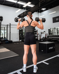 Woman wearing Flame Ribbed Tank in Dark Storm | Size:S | Model:Tylah | Thumbnail Index: 1