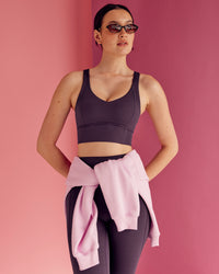 Woman wearing Function Longline Sports Bra - Midnight Plum | Model:Paradise | Size:S | Thumbnail Index: 0