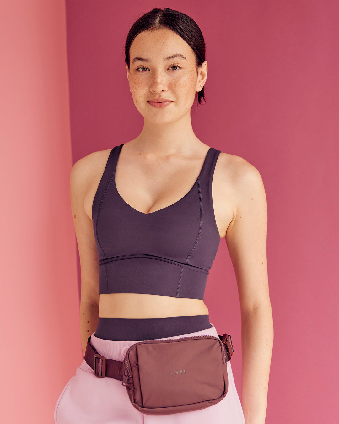 Woman wearing Function Longline Sports Bra - Midnight Plum | Model:Paradise | Size:S - view 5