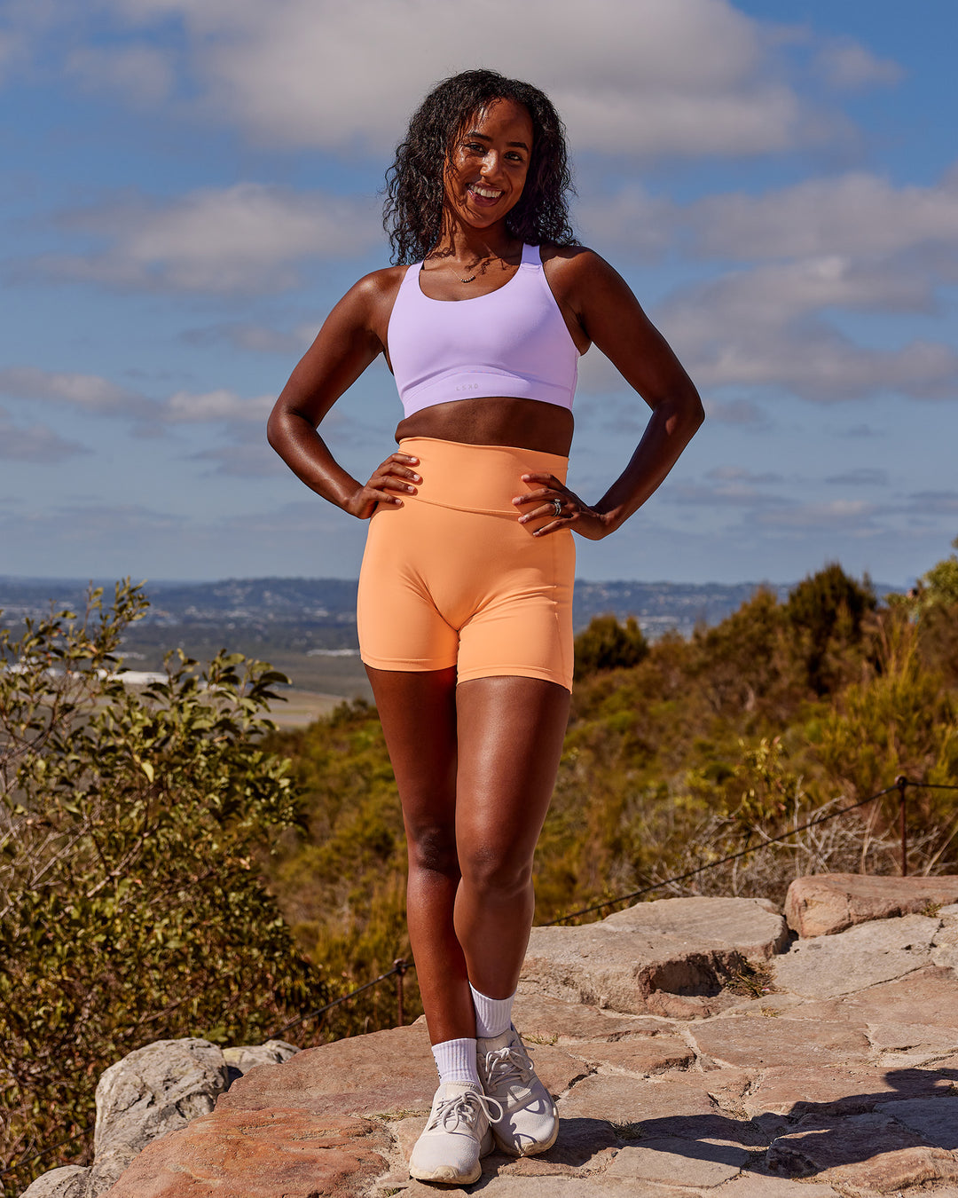 Woman wearing Fusion Sports Bra 2.0 - Pale Lilac | Model:Audree | Size:S - view 3