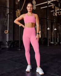 Woman wearing Fusion Ultra High-Rise Full Length Legging Pockets - Candy Pink | Model:Keisha | Size:S | Thumbnail Index: 1