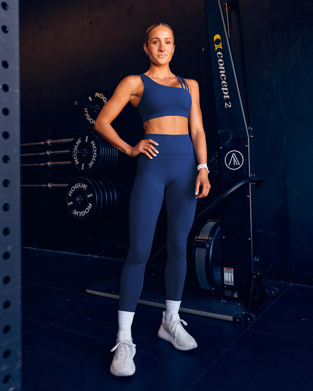 Woman wearing Galvanise Sports Bra 2.0 - Midnight Blue | Model:Dani | Size:S - view 4