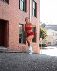 Woman wearing Galvanise Sports Bra 2.0 - Scarlet | Model:Trista | Size:S | Thumbnail Index: 3