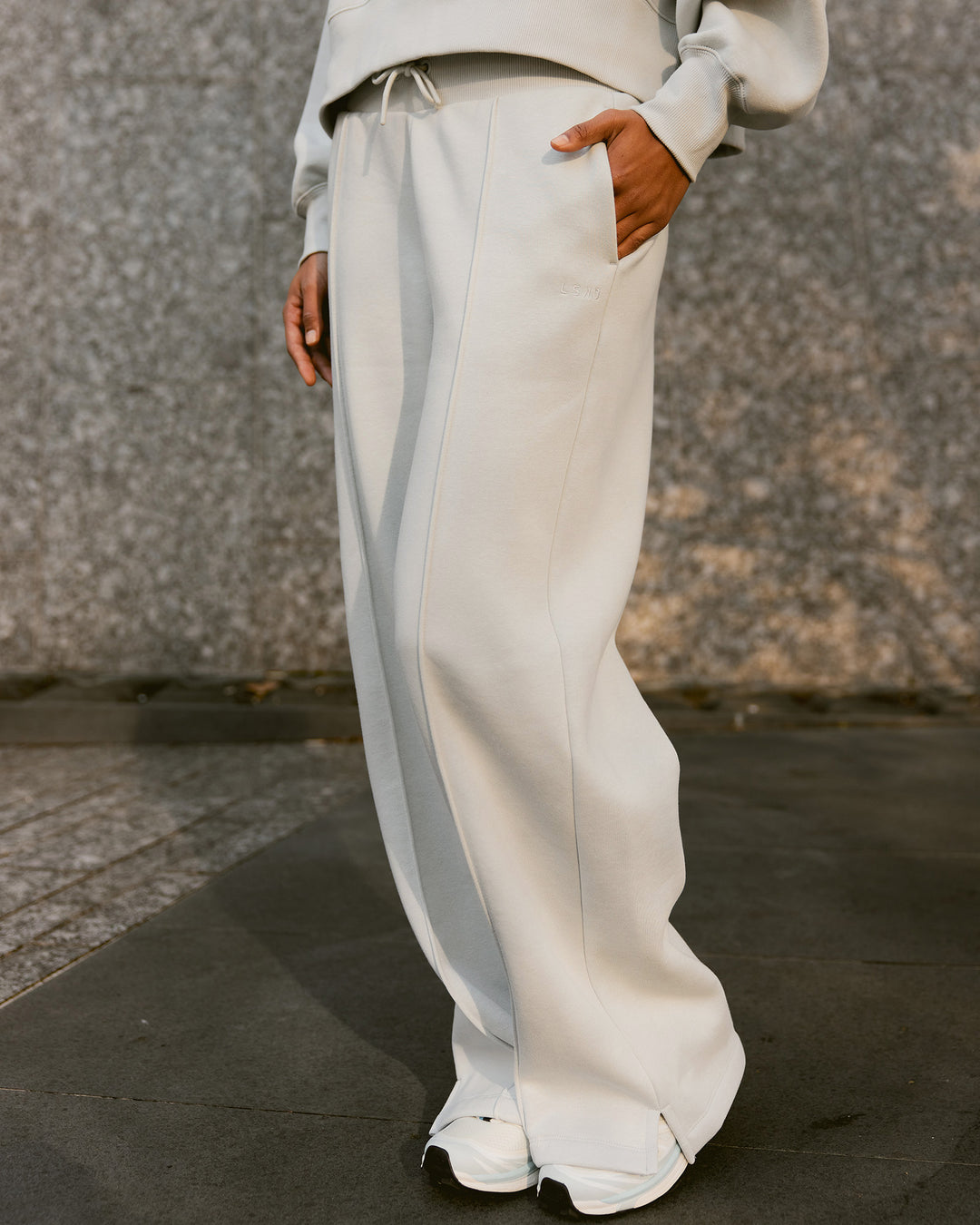 Woman wearing MVP Wide Leg Track Pant - Digital Mist| Model:Tomi | Size:S - view 4