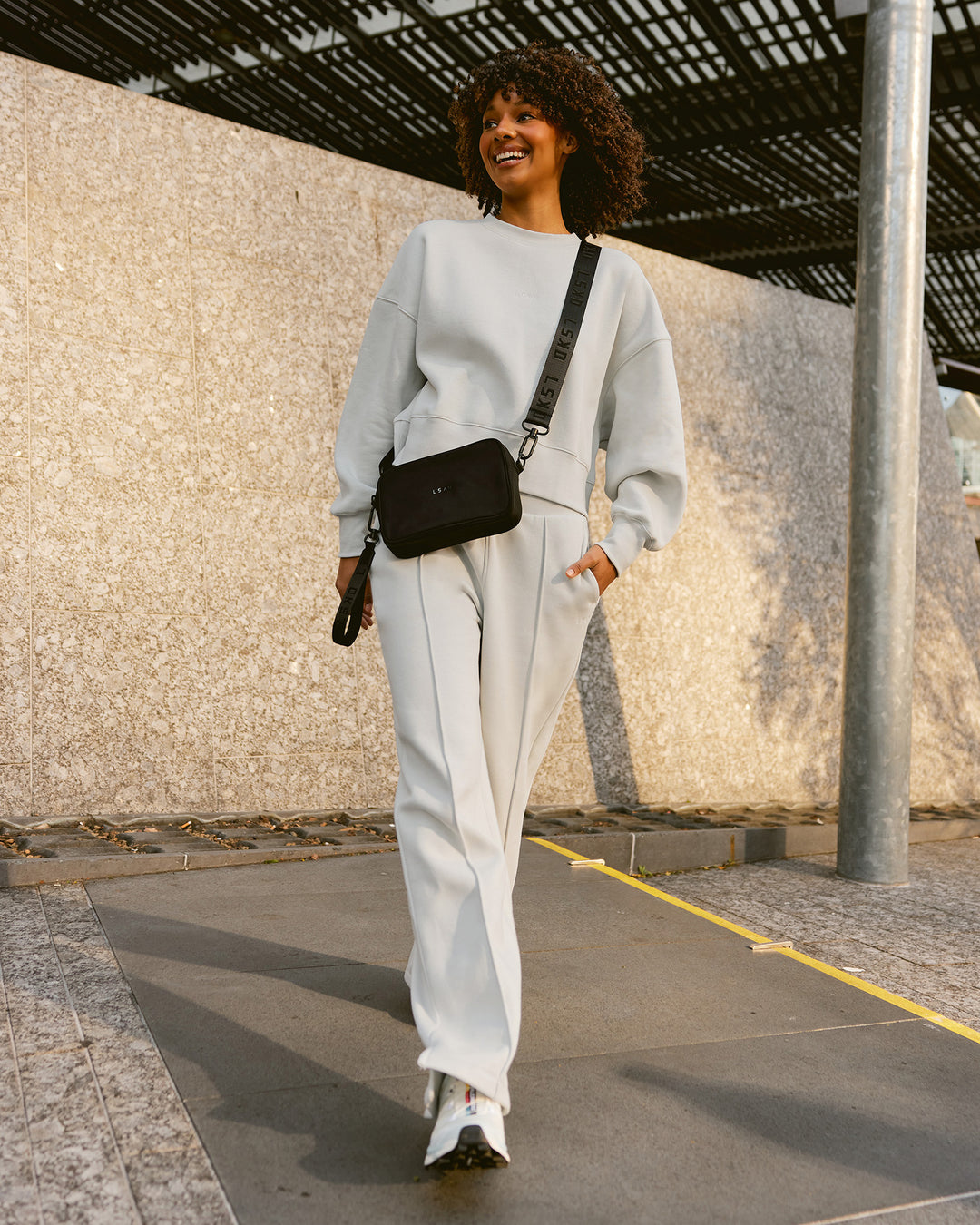Woman wearing MVP Wide Leg Track Pant - Digital Mist| Model:Tomi | Size:S - view 3