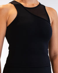 Woman wearing Motion Mesh Shelf Bra Tank - Black | Model:Sarah | Size:S | Thumbnail Index: 2