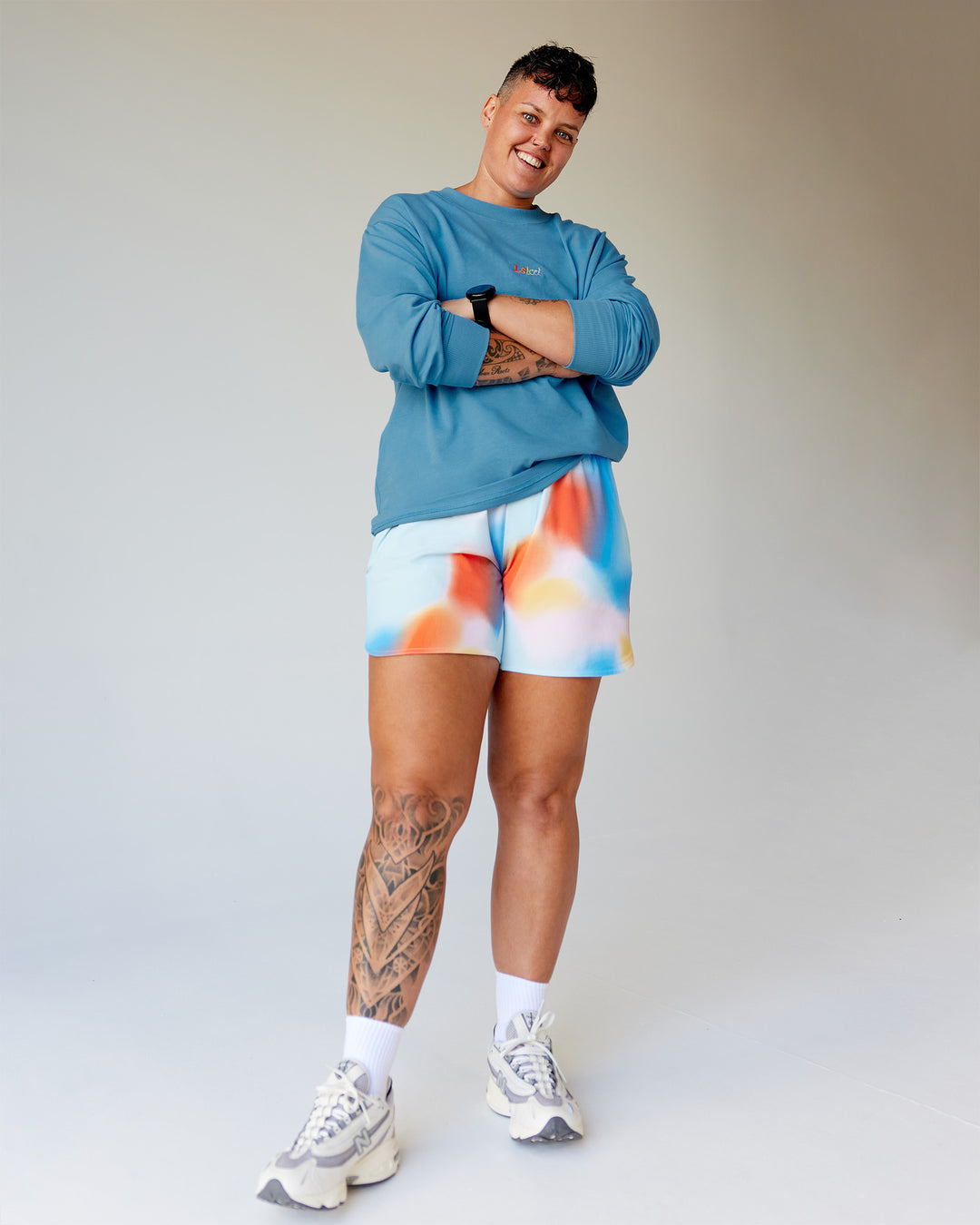 Model wearing Our Journey Oversize Heavyweight FLXCotton Long Sleeve Tee - Azure Blue | Model:Em | Size:S - view 4