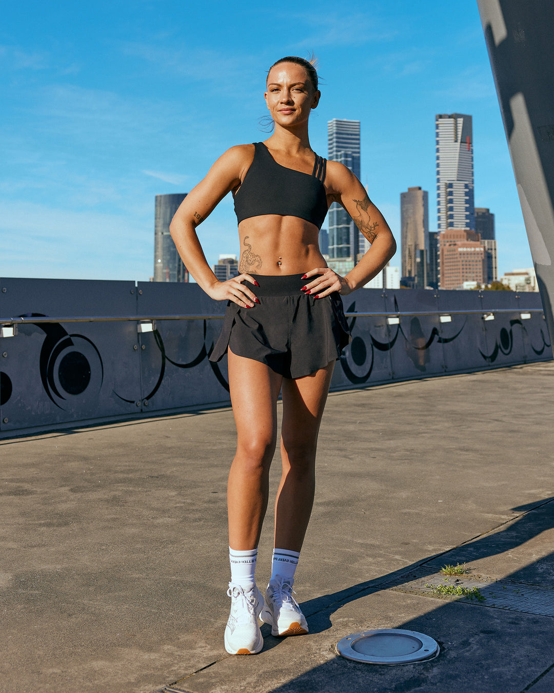Woman wearing Pacer 3" Run Short - Black | Model:Nina | Size:S - view 5