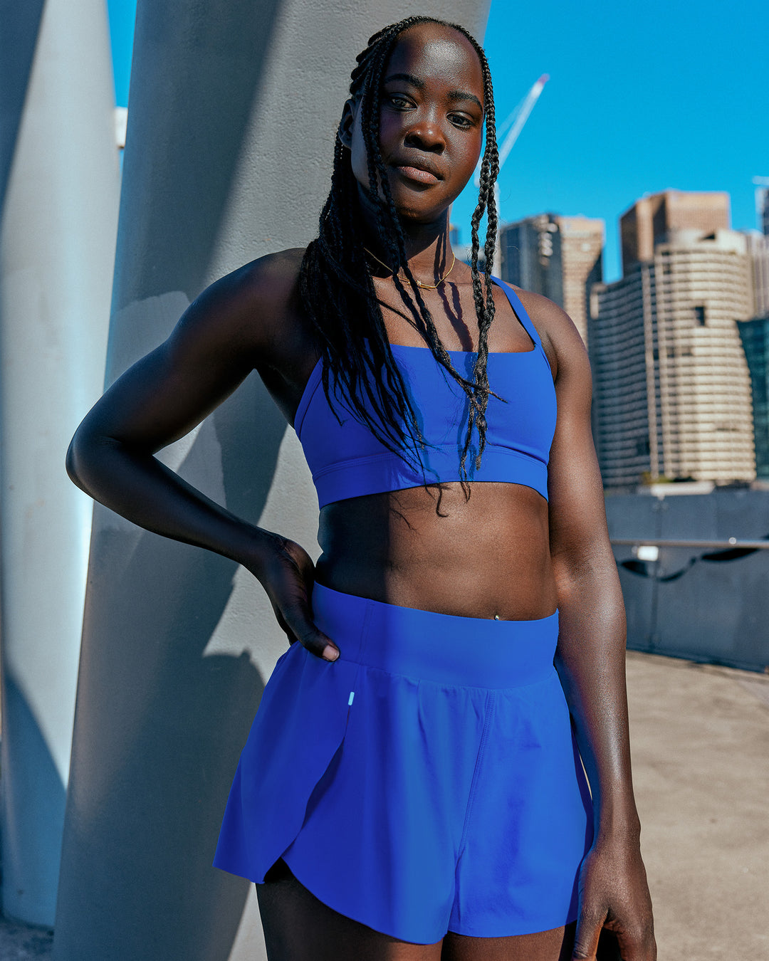 Woman wearing Pacer 3" Run Short - Electric Indigo | Model:Elizabeth | Size:S - view 9