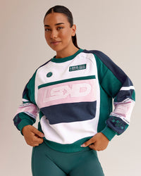 Woman wearing Power Sweater - Future Navy-Teal | Model:Ysabella | Size:S | Thumbnail Index: 0