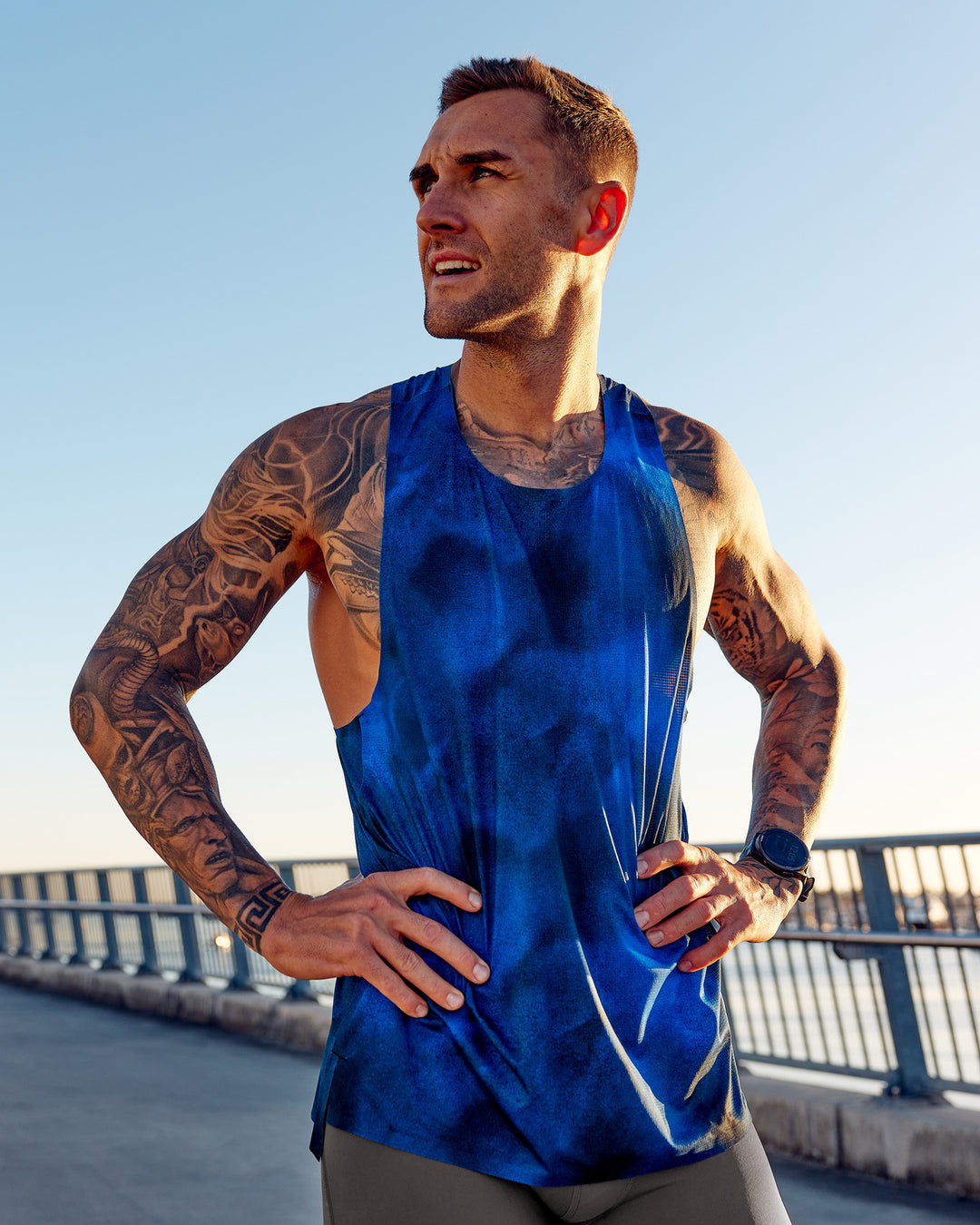 Man wearing Pursuit Training Tank - Fade Print | Model:Tommy | Size:S - view 1