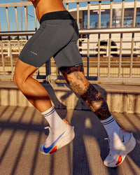 Man wearing Race Day Short Tight 8" - Dark Storm | Model:Tommy | Size:M | Thumbnail Index: 0