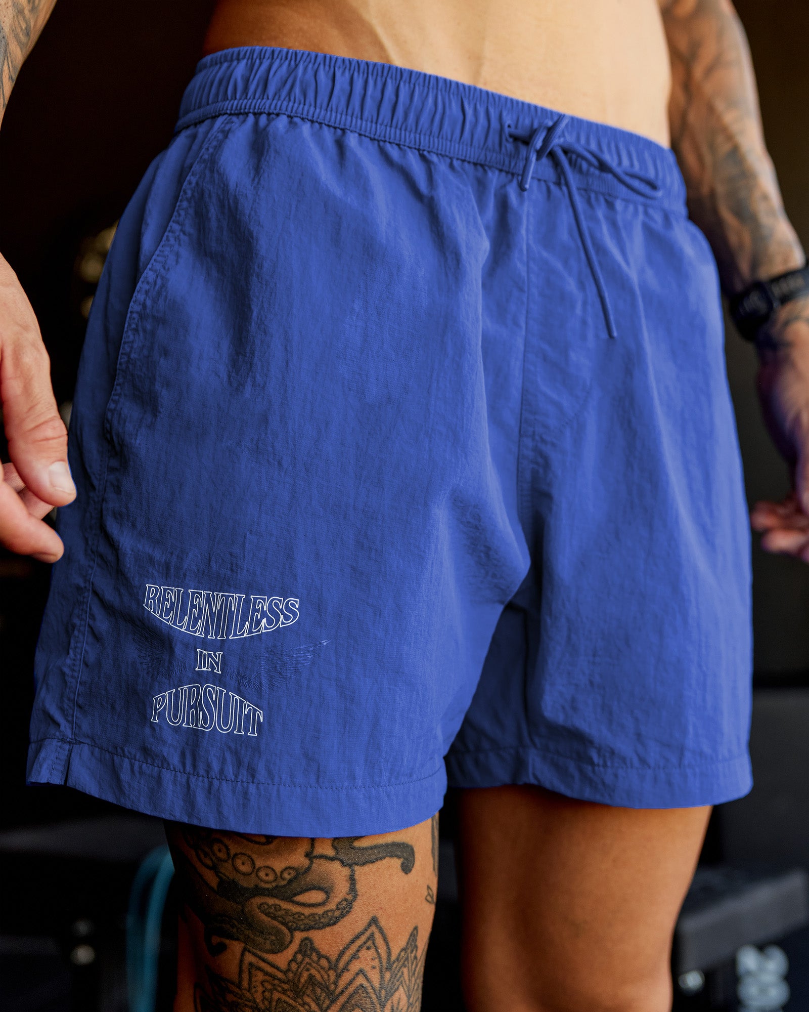 Man wearing Relentless Classic 5" Short - Power Cobalt | Model:Tommy | Size:S