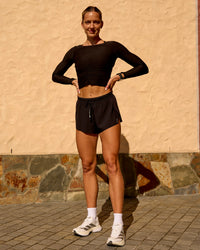 Woman wearing Scrunch Long Sleeve Tee - Black | Model:Lauren | Size:S | Thumbnail Index: 3
