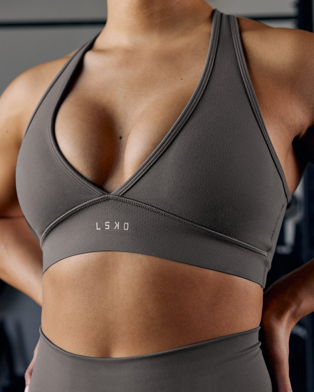Woman wearing Stamina Sports Bra - Dark Storm | Model:Ayla | Size:S - view 4