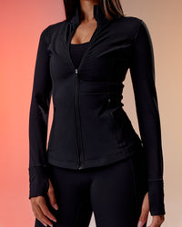 Woman wearing Stride Thermal Zip Through Jacket - Black | Model:Rhiley | Size:S | Thumbnail Index: 4
