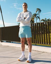 Man wearing UltraAir 5" Lined Performance Short - Retro Blue | Model:Dave | Size:S | Thumbnail Index: 2