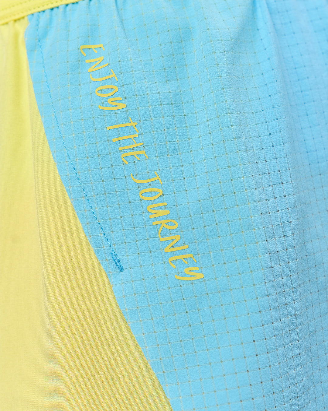 Woman wearing GG Accelerate 3" Mid-Rise Running Short - Baltic Sea-Lemon | Model:Grace | Size:S - view 7