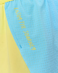 Woman wearing GG Accelerate 3" Mid-Rise Running Short - Baltic Sea-Lemon | Model:Grace | Size:S | Thumbnail Index: 6
