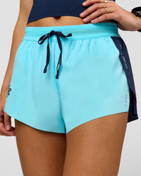 Woman wearing GG Accelerate 3" Mid-Rise Running Short - Future Navy-Baltic Sea | Model:Grace | Size:S | Thumbnail Index: 6