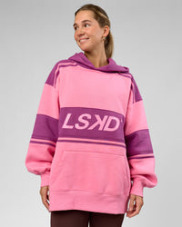 Woman wearing A-Team Oversized Hoodie - Candy Pink-Boysenberry | Model:Amity | Size:S | Thumbnail Index: 3