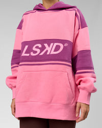 Woman wearing A-Team Oversized Hoodie - Candy Pink-Boysenberry | Model:Amity | Size:S | Thumbnail Index: 12