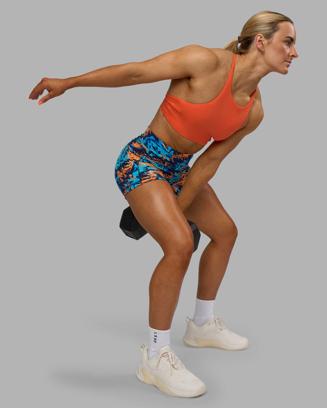 Woman wearing AMRAP High Neck Sports Bra - Ultra Orange | Model:Georgia | Size:S - view 7