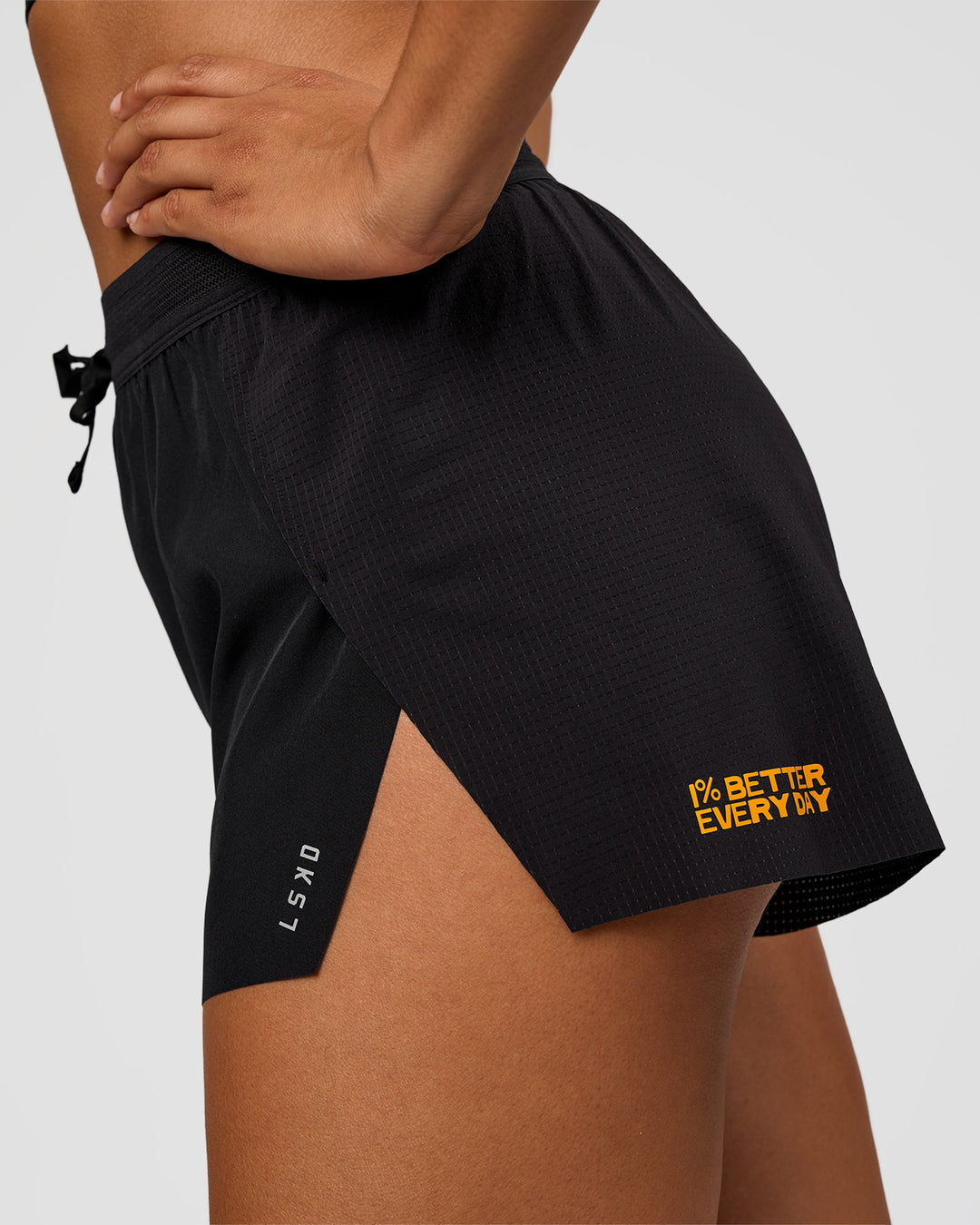 Woman wearing Accelerate 3" High-Rise Running Short - Black-Radiate | Model:Rosie | Size:S - view 8