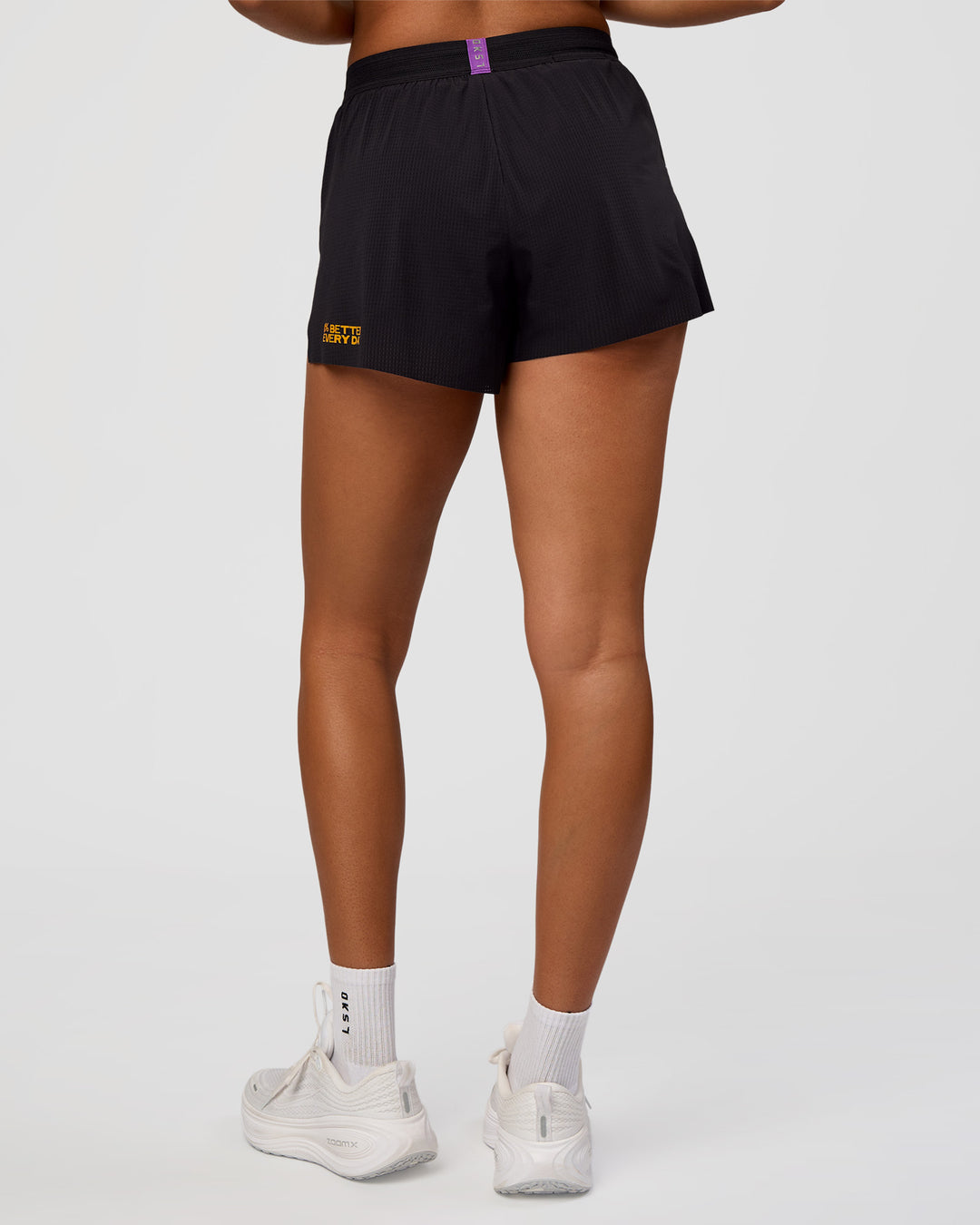Woman wearing Accelerate 3" High-Rise Running Short - Black-Radiate | Model:Rosie | Size:S - view 5