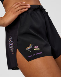 Woman wearing Accelerate 3" High-Rise Running Short - Black-Radiate | Model:Rosie | Size:S | Thumbnail Index: 2