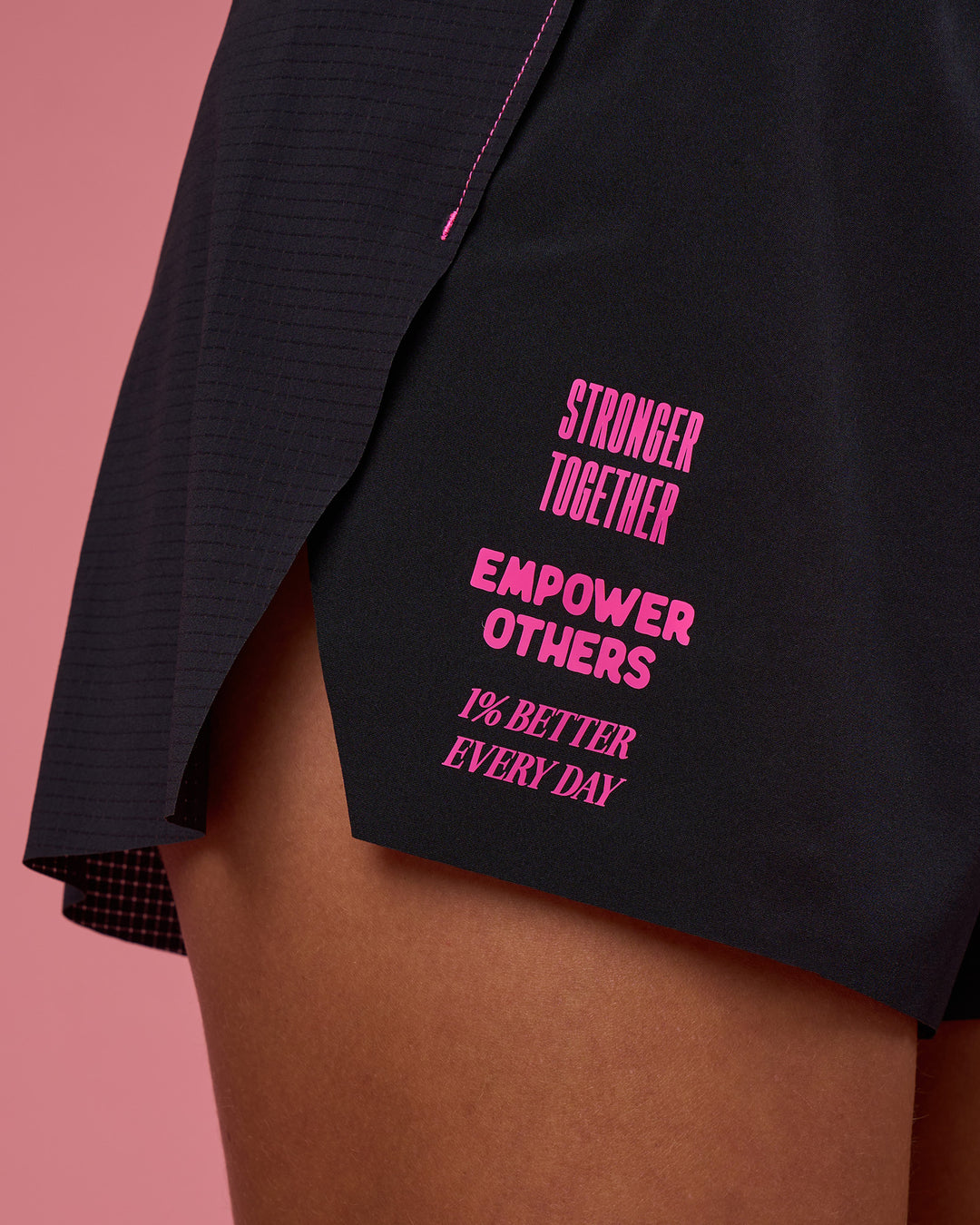 Woman wearing Accelerate 3" High-Rise Running Short - Black-Ultra Pink | Model:Hannah | Size:S - view 2