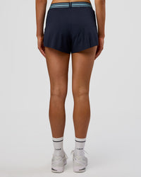 Woman wearing Accelerate 3" High-Rise Running Short - Future Navy-Baltic Sea | Set:true | Angle:back | Model:Evie | Size:S | Thumbnail Index: 3