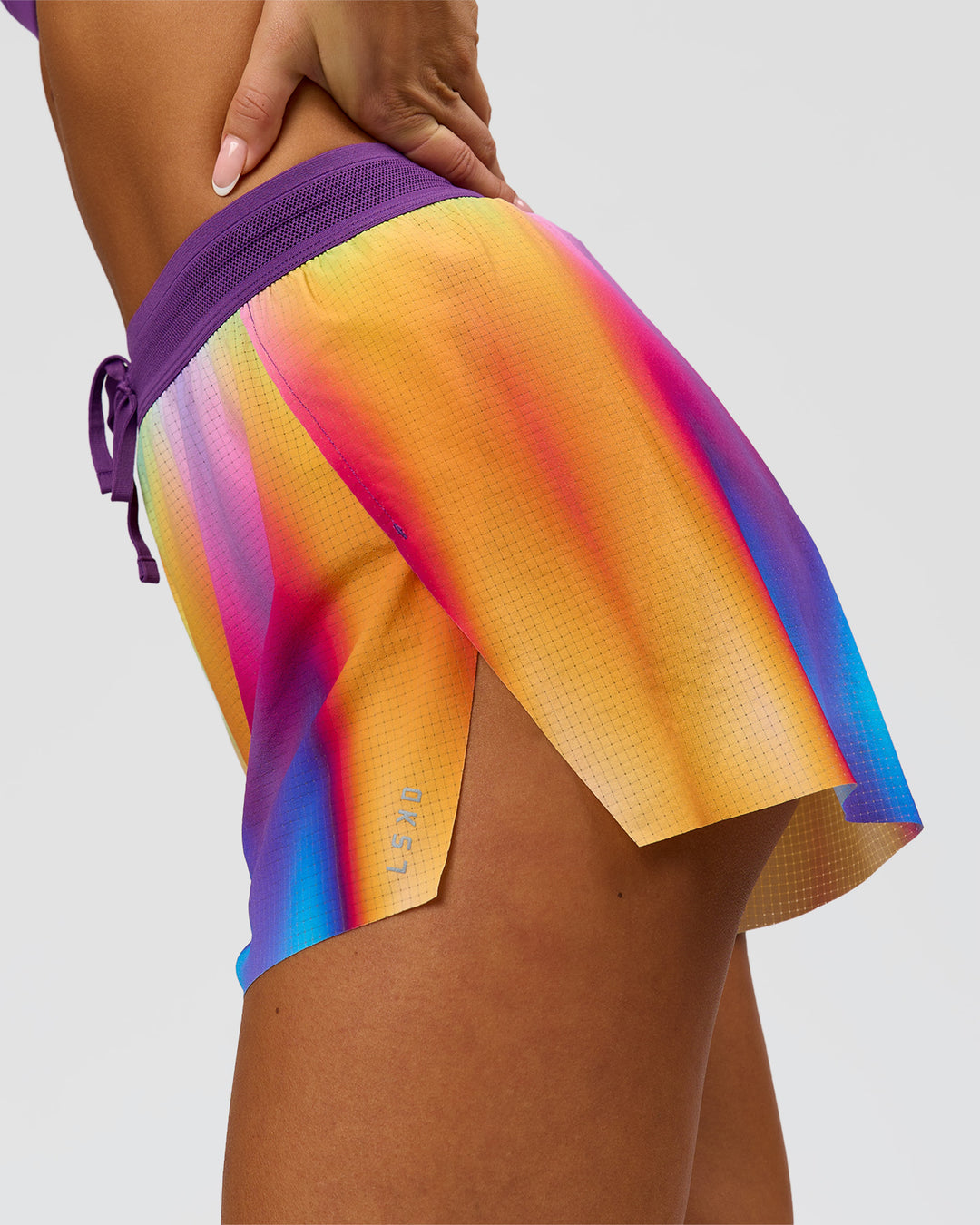 Woman wearing Accelerate 3" High-Rise Running Short - Radiate Print | Model:Bianca | Size:S - view 7