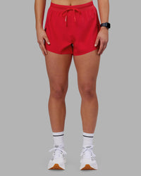 Woman wearing Accelerate 3" High-Rise Running Short - Scarlet | Set:true | Angle:front | Model:Keisha | Size:S | Thumbnail Index: 2