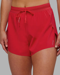 Woman wearing Accelerate 3" High-Rise Running Short - Scarlet | Set:true | Angle:closeup | Model:Keisha | Size:S | Thumbnail Index: 6