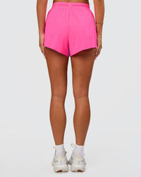Woman wearing Accelerate 3" High-Rise Running Short - Sugar Plum | Set:true | Angle:side | Model:Bianca | Size:S | Thumbnail Index: 2