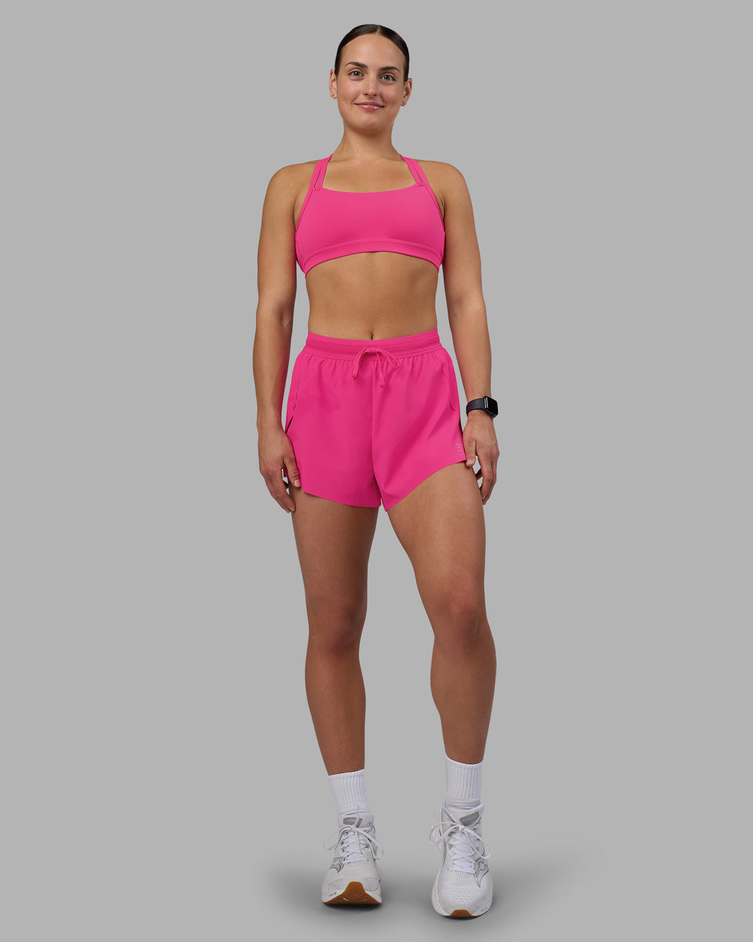 Woman wearing Accelerate 3" High-Rise Running Short - Ultra Pink | Model:Keisha | Size:S - view 9