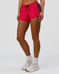 Woman wearing Accelerate 3" Mid-Rise Running Short - Cherry Lacquer-Scarlet | Model:Bianca | Size:S | | Thumbnail Index: 5
