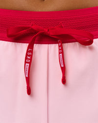 Woman wearing Accelerate 3" Mid-Rise Running Short - Scarlet-Marshmallow | Model:Amity | Size:S | Thumbnail Index: 8