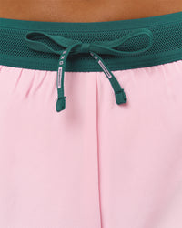 Woman wearing Accelerate 3" Mid-Rise Running Short - Transformative Teal-Marshmallow | Model:Amity | Size:S | Thumbnail Index: 6