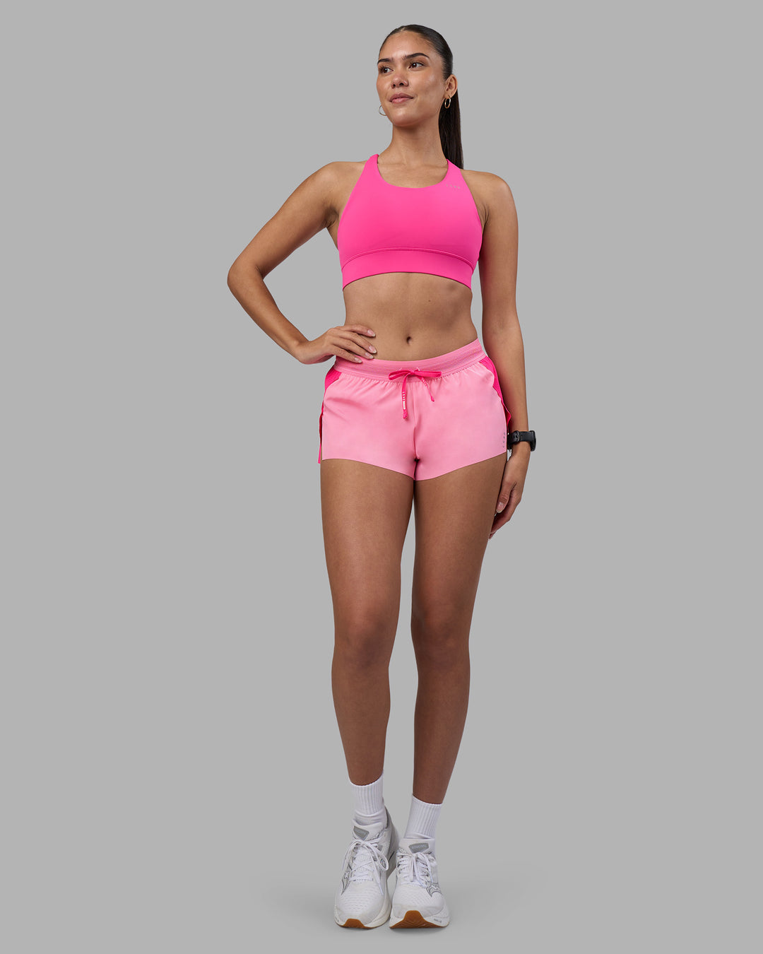 Woman wearing Accelerate 3" Running Short - Ultra Pink-Candy Pink | Model:Rhiley | Size:S - view 6