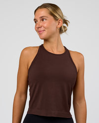 Woman wearing AeroFLX+ Seamless Flow Skimmer Tank - Hot Chocolate/Hot Chocolate | Model:Amity | Size:S | Thumbnail Index: 0