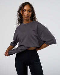 Woman wearing AfterDark ZeroCrease Oversized Tee - Dark Storm | Model:Jordan | Size:S | Thumbnail Index: 3