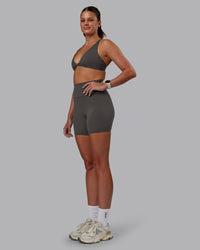 Woman wearing Agile Sports Bra - Dark Storm | Model:Phoebe | Size:S | Thumbnail Index: 2