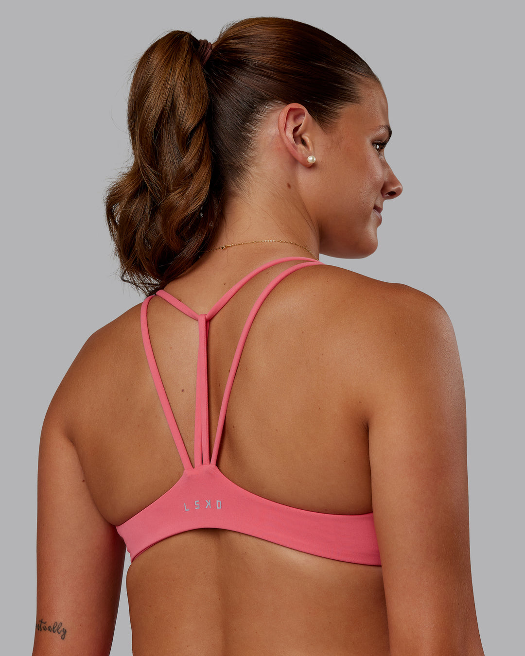 Woman wearing Agile Sports Bra - Pink Lemonade | Model:Phoebe | Size:S - view 7